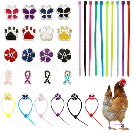 CHGCRAFT 100Pcs 4Inch Colorful Chicken Poultry Leg Bands Adjustable Plastic Cable Tie with 32Pcs 8 Styles Enamel European Beads for Bird Chicken Duck Parrot Geese Turkey DIY-CA0004-95-1