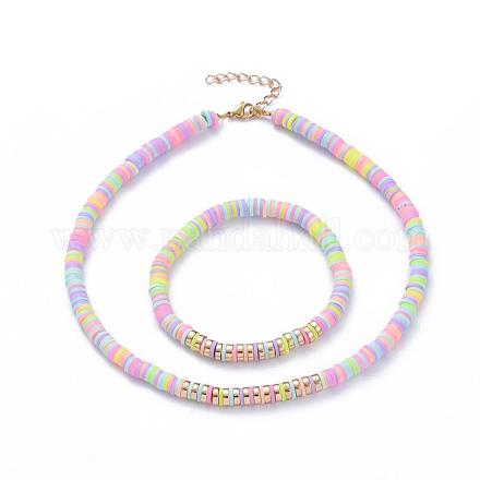 Heishi Perlen Stretch Armbänder & Halsketten Sets SJEW-JS01103-03-1
