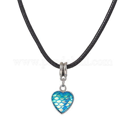 Herz mit Fischschuppenform 304 aus Edelstahl mit Harzanhänger-Halsketten NJEW-JN04571-03-1