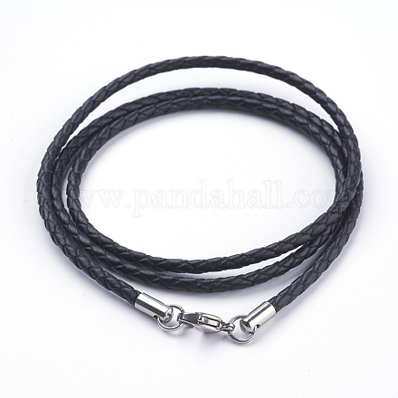 Three Loops Braided Leather Cord Wrap Bracelets BJEW-F291-27P-1