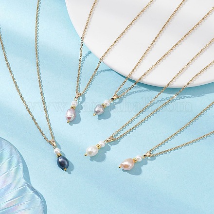 Ожерелье из натурального культивированного пресноводного жемчуга в форме картофеля с ракушечным жемчугом NJEW-JN05684-1