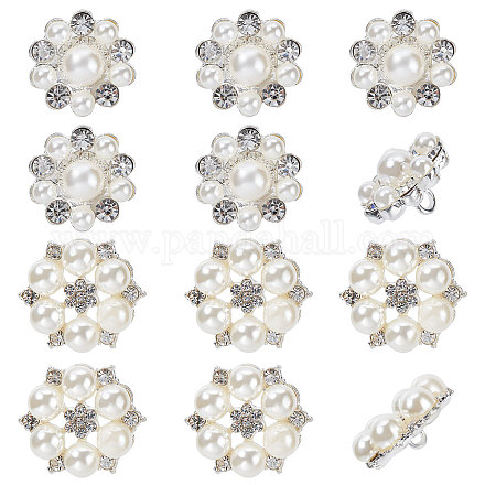 GORGECRAFT 1 Box 2 Styles 12PCS Flatback Pearl Rhinestone Buttons Floral Embellishments Shank Buttons with Faux Pearls and Crystal Glass Rhinestone Sew on Clothing Buttons for DIY Jewelry Decoration RB-GF0001-05-1