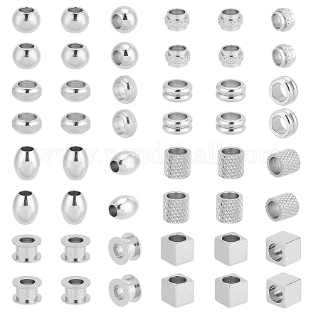 UNICRAFTALE About 48Pcs 8 Styles Stainless Steel European Beads Large Hole Beads Rondelle Cube Column Barrel Spacer Beads Large Hole Beads Loose Beads for DIY Bracelet Necklace Jewelry Making STAS-UN0040-02-1