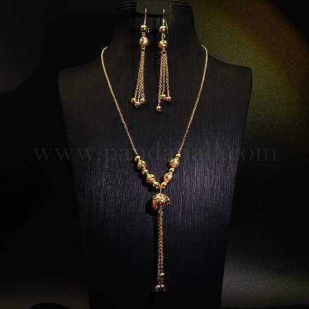 Ожерелья с подвесками-кисточками из круглых бусин и латуни и комплекты серег-колец FS-WGD59F5-02-1