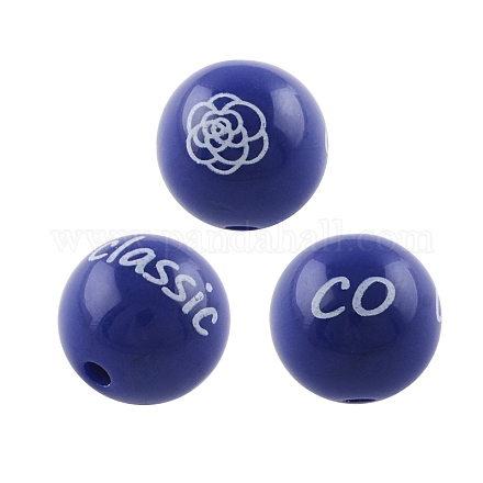 Word & Flower Printed Round Opaque Acrylic Beads SACR-R897-10mm-09-1