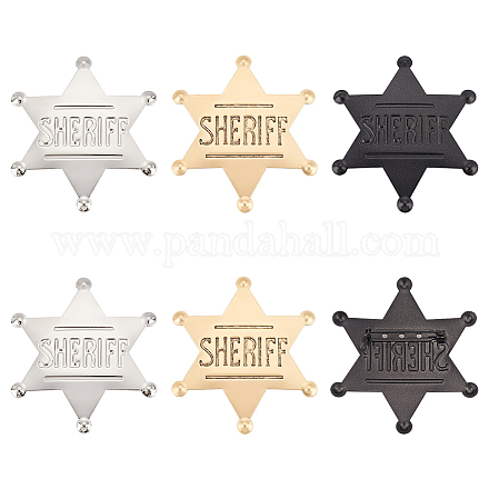 6 Uds. Broche de estrella de hierro de 3 colores con palabra sheriff para accesorios de disfraces JEWB-FG0001-15-1