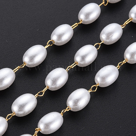 304 catena di perline imitazione perla in acciaio inossidabile e plastica abs CHS-S008-015G-1