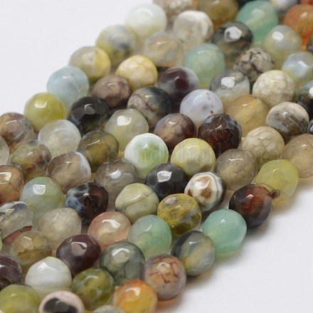 Faceted Natural Fire Crackle Agate Beads Strands G-F447-4mm-B01-1