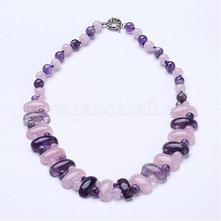 Améthyste naturelle & rose colliers de perles de quartz NJEW-G920-01-1