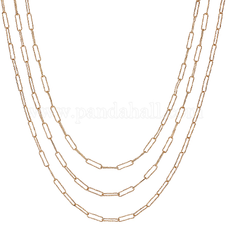 Brass Textured Paperclip Chain Necklace Making MAK-CA0001-06G-1