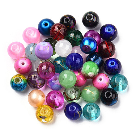 Perles en verre rondes peint à la bombe couleur mixte et style mixte DGLA-X0003-8mm-1