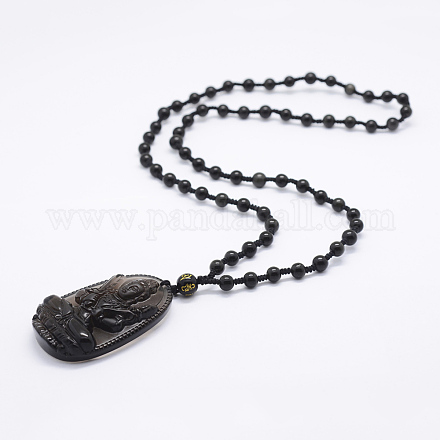 Colliers de pendentif perle obsidienne en or naturel NJEW-E116-09-1