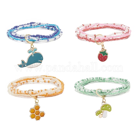 4pcs 4 perles de verre de style ensemble de bracelets multi-brins à 4 couches BJEW-JB09034-1