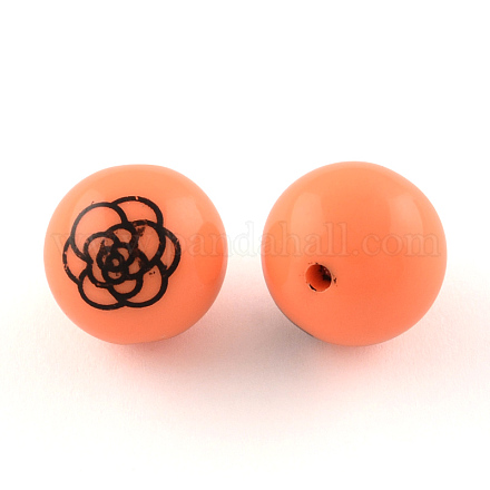 Flower Printed Round Opaque Acrylic Beads SACR-R891-14mm-03-1