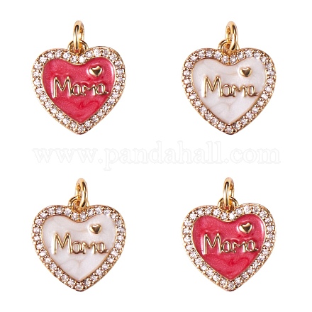 4Pcs 2 Colors Mother's Day Theme Real 18K Gold Plated Brass Micro Pave Clear Cubic Zirconia Enamel Charms sgZIRC-SZ0001-38-1