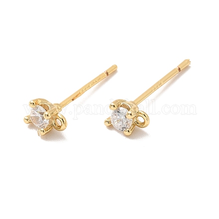 Brass Micro Pave Cubic Zirconia Stud Earring Findings KK-P215-01G-1