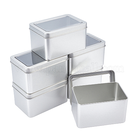 SUPERFINDINGS 6pcs Rectangular Metal Empty Hinged Tins Tinplate Storage Box With Clear Window for Home Organizer CON-FH0001-04-1