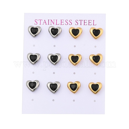 Серьги-гвоздики в форме сердца из нержавеющей стали 304 с ионным покрытием (IP) EJEW-C099-13PG-03-1