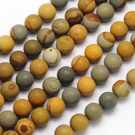 Frosted Round Natural Picture Jasper Beads Strands G-N0166-69-4mm-1