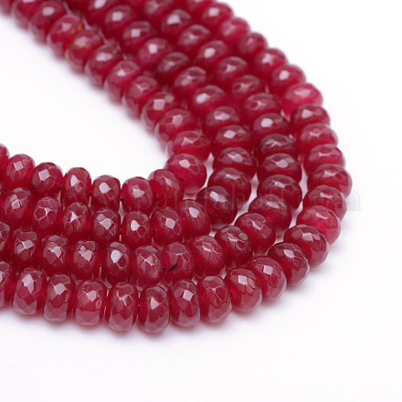 Faceted Rondelle Dyed Natural White Jade Bead Strands X-G-R343-6x8-07-1