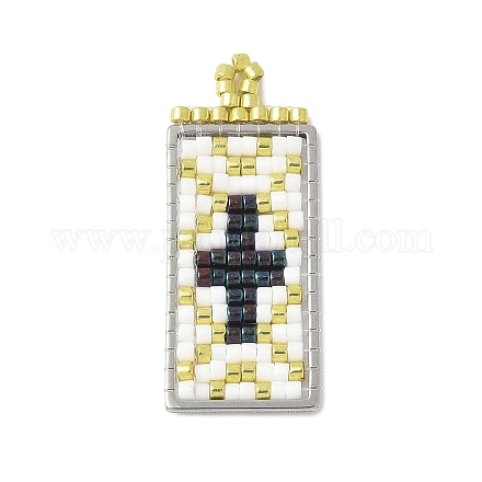 Прямоугольник из стеклянного бисера ручной работы с подвесками-крестиками PALLOY-MZ00616-01-1