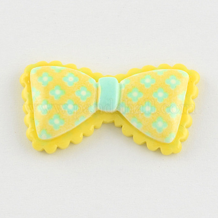 Scrapbook Embellishments Flatback Cute Bowknot Bows with Flower Pattern Plastic Resin Cabochons CRES-Q148-01-1