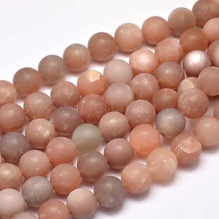 Frosted Natural Sunstone Round Beads Strands G-F266-12-8mm-1