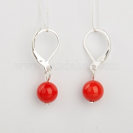 Natural Red Coral Leverback Hoop Earrings for Women EJEW-JE00994-1