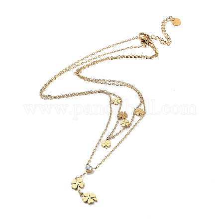 Goldene Doppelschicht-Halskette mit 304 Edelstahl-Kabelketten NJEW-Z027-01B-1
