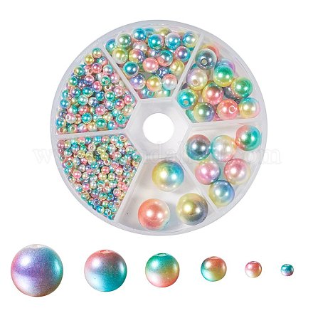 Cuentas de perlas de imitación de plástico ABS del arco iris OACR-YW0001-03G-1