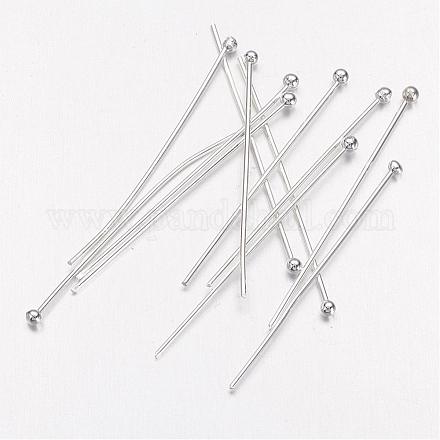 Silver Color Plated Brass Ball Head Pins X-KK-RP0.6x30mm-S-1