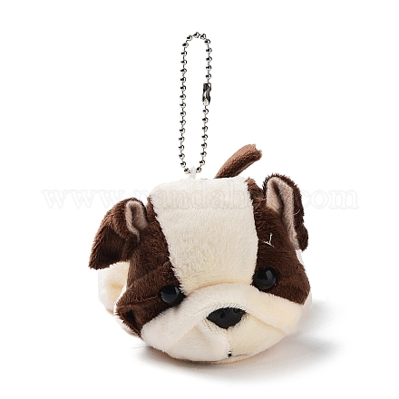 ベルベットの犬のキーホルダー  pp綿の詰め物と金属の留め金付き  ココナッツブラウン  11cm HJEW-PW0005-08D-1