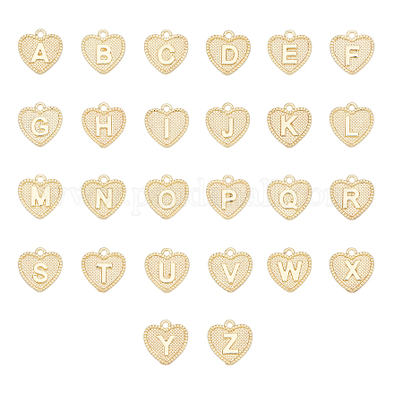 Unicraftale 26 pz lega alfabeto ciondoli in metallo cuore dorato con pendenti alfabeto lettera a ~ ciondoli con foro da 2 mm per collana fai da te bracciali creazione di gioielli PALLOY-UN0001-13G-NR-1