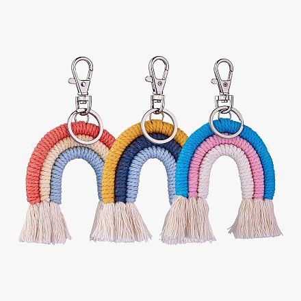 3Pcs Boho Rainbow Keychain Weaving Macrame Rainbow Tassel Keychain Cute Keychain for Women Girl Bag Wallet Accessories JX260A-1