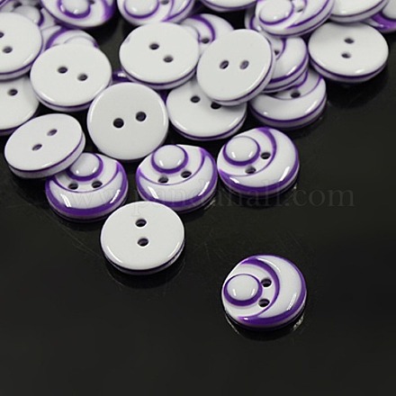 プラスチックボタン  2穴  月と顔/フラットラウンド  紫色のメディア  12.5x3mm  穴：1.5mm X-BUTT-A011-20L-02B-1
