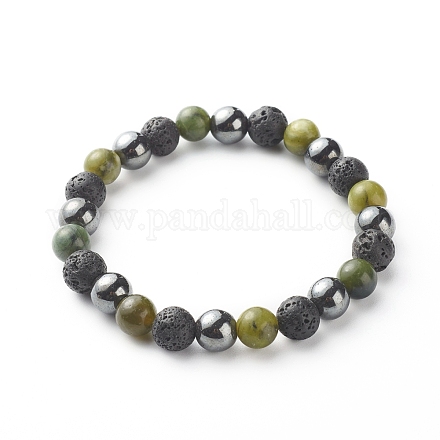 Bracelet extensible de perles rondes en jade naturel BJEW-JB06657-02-1