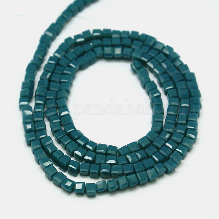 Opaque Solid Color Crystal Glass Faceted Cube Beads Strands GLAA-F024-A11-1