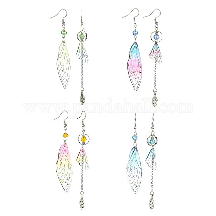 4 комплект 4-х цветных резиновых крыльев с асимметричными серьгами из перьев EJEW-TA00175-1