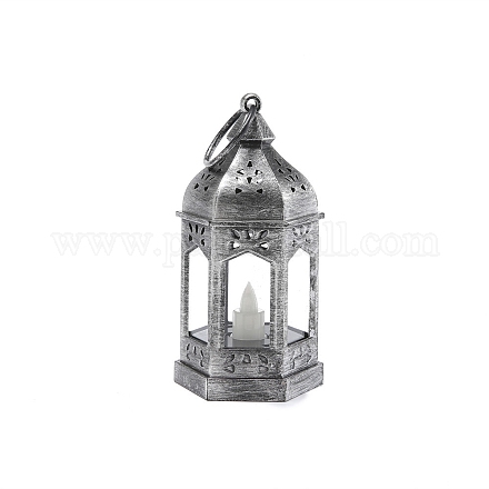 ランタンの形のヨーロッパの燭台  モロッコのお祭りの装飾レトロなプラスチック風ランプ  アンティークシルバー  12.5x6.5cm PW-WG69755-02-1