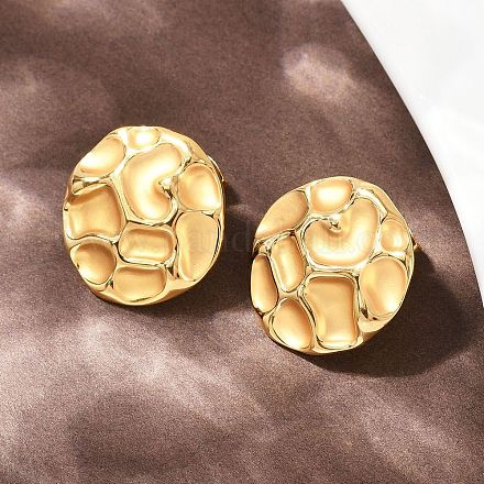 Плоские круглые серьги-гвоздики из нержавеющей стали 304 с чеканкой EJEW-A138-04G-1