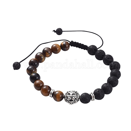 Tibetan Style Alloy Lion Adjustable Braided Bead Bracelets BJEW-SZ0001-76-1