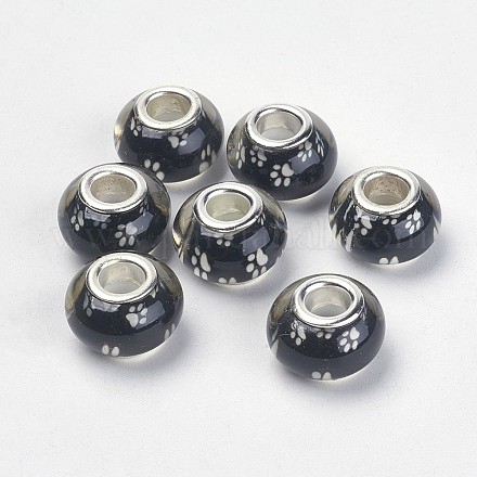 Perlas europeas de resina con estampado de huellas de perro con agujero grande X-OPDL-Q128-12J-1