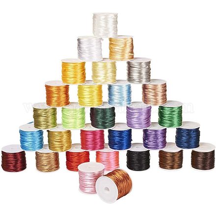 JEWELEADER 30 Rolls About 328 Yards Satin Nylon Jewellery Cord 2mm Rattail Chinese Knotting Cord Macrame Thread Beading String Mixed Color for DIY Craft Making Kumihimo Friendship Bracelets NWIR-PH0001-22-1