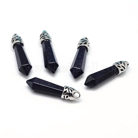Bullet Platinum Plated Alloy Synthetic Blue Goldstone Pointed Pendants G-F228-06C-RS-1