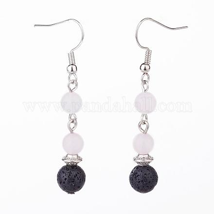 Frosted Natural Rose Quartz Dangle Earrings EJEW-JE02456-02-1