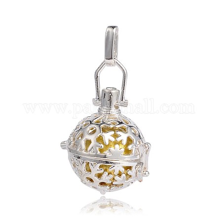 Silver Color Plated Brass Hollow Round Cage Pendants KK-J232-05S-1