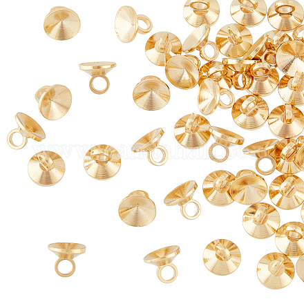 50Pcs Brass Bead Cap Bails Real 24K Gold Plated 6mm Bead Cap Connectors End Cap Beads Clasps Charm Round Bails with Loop Findings for Earring Necklace Jewelry DIY Craft KK-HY0003-03-1