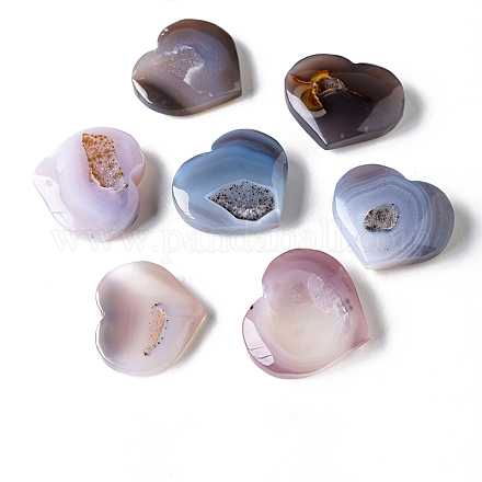 Piedras de amor de corazón de ágata drusa natural G-PW0004-09-1