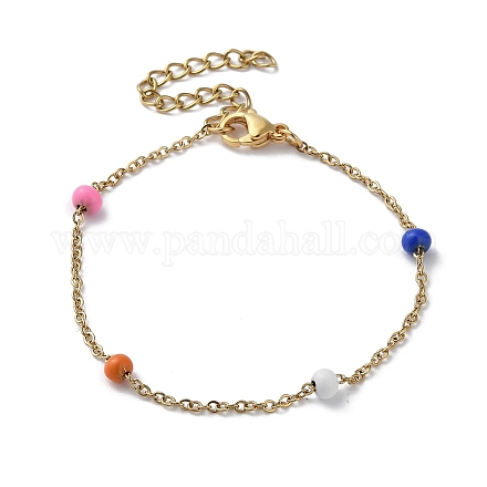 Placage sous vide doré 304 bracelet chaîne câble en acier inoxydable avec rondelle en émail perlée BJEW-G683-02G-01-1