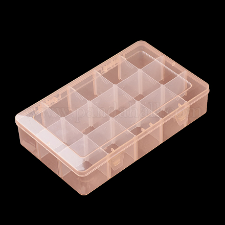 プラスチックビーズ収納ケース  調整可能な仕切りボックス  取り外し可能な15コンパートメント  長方形  ライトサーモン  27.5x16.5x5.7cm CON-Q026-04B-1
